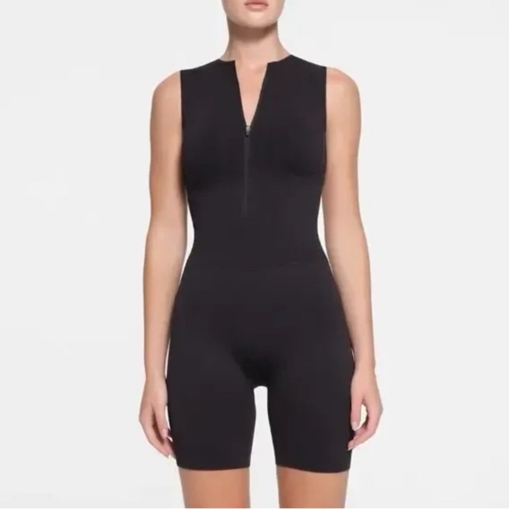 SKIMS Rare (Gunmetal) Nylon Mid Thigh Onesie/ Romper